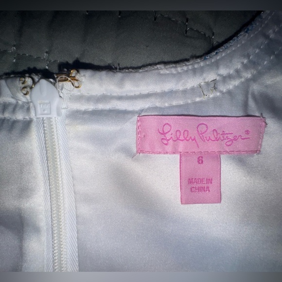 Lilly Pulitzer Rylan Flutter Blue Lurex Boucle Stripe Daisy Pearl Lace Dress Sz6 - Picture 8 of 15